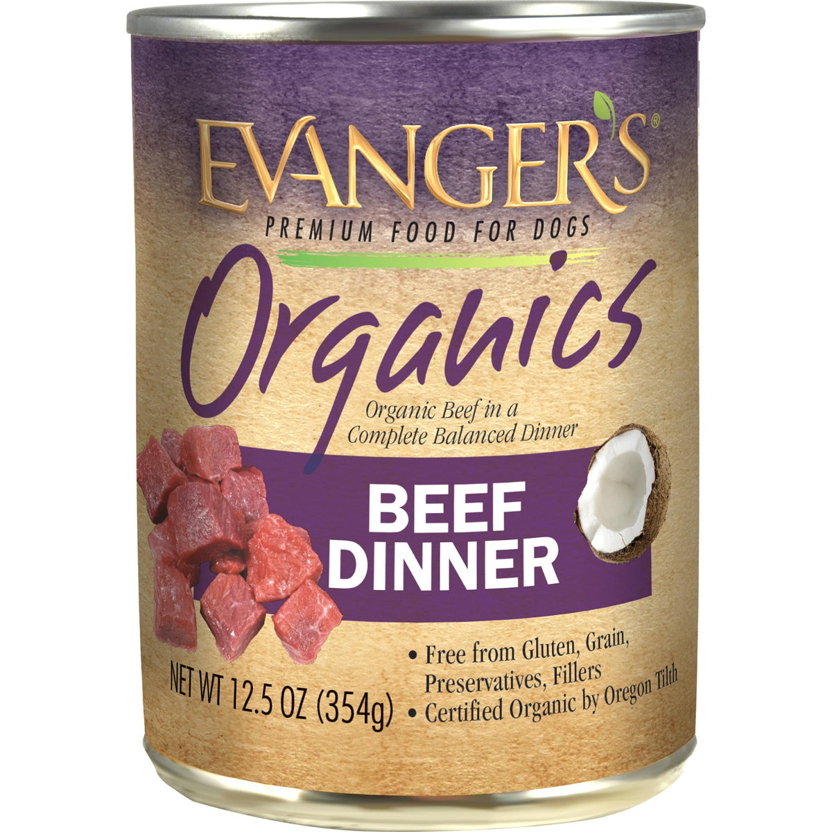 Evanger's Organics Beef Dinner Wet Dog Food Can