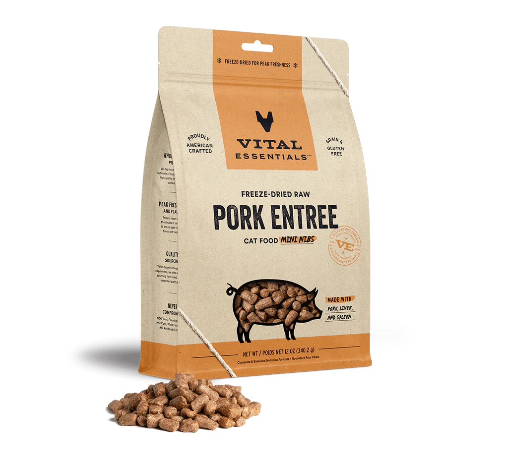 Vital Essentials Freeze-Dried Raw Pork Entree for Cats Mini Nibs 12oz