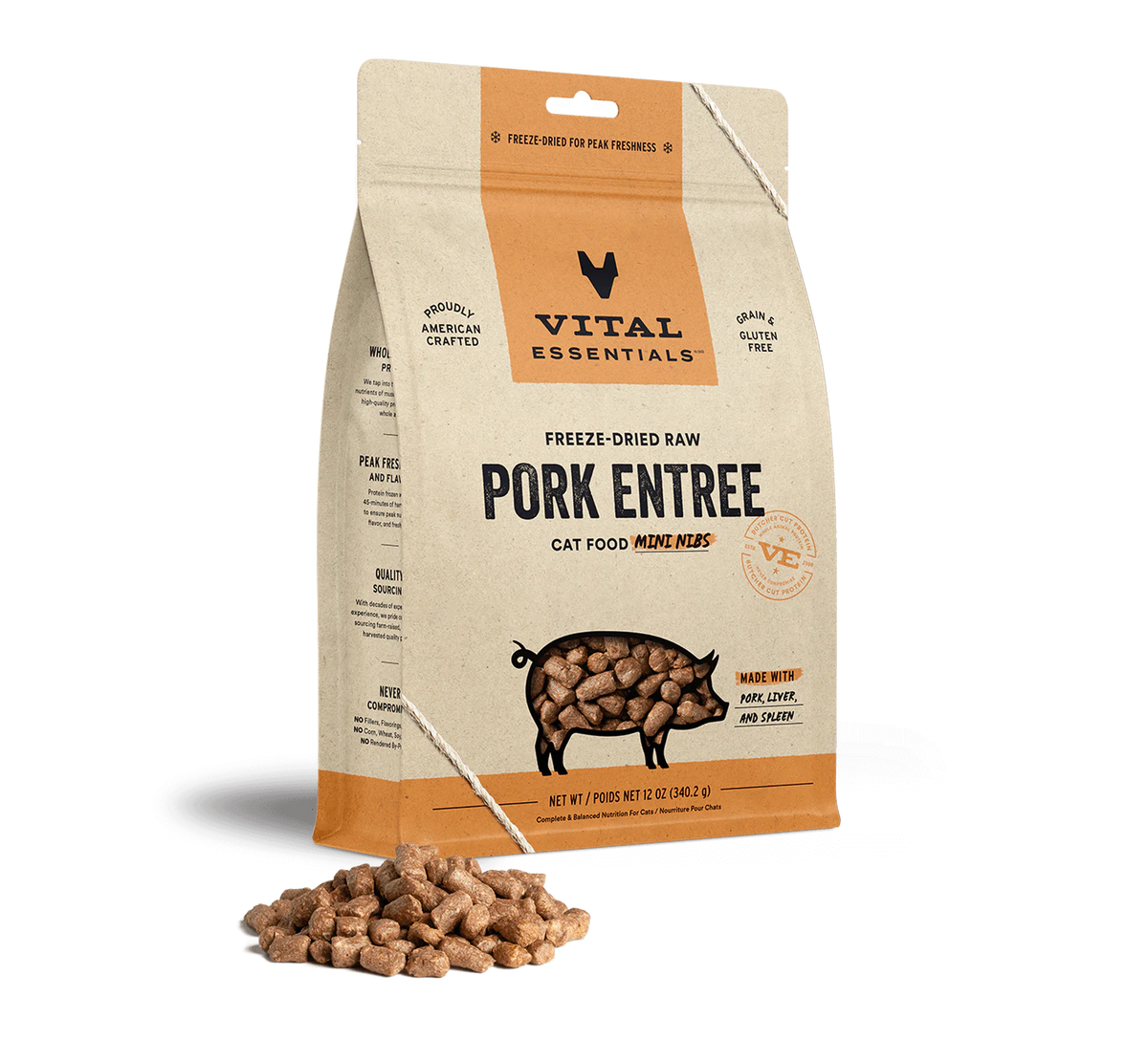 Vital Essentials Freeze-Dried Raw Pork Entree for Cats Mini Nibs 12oz