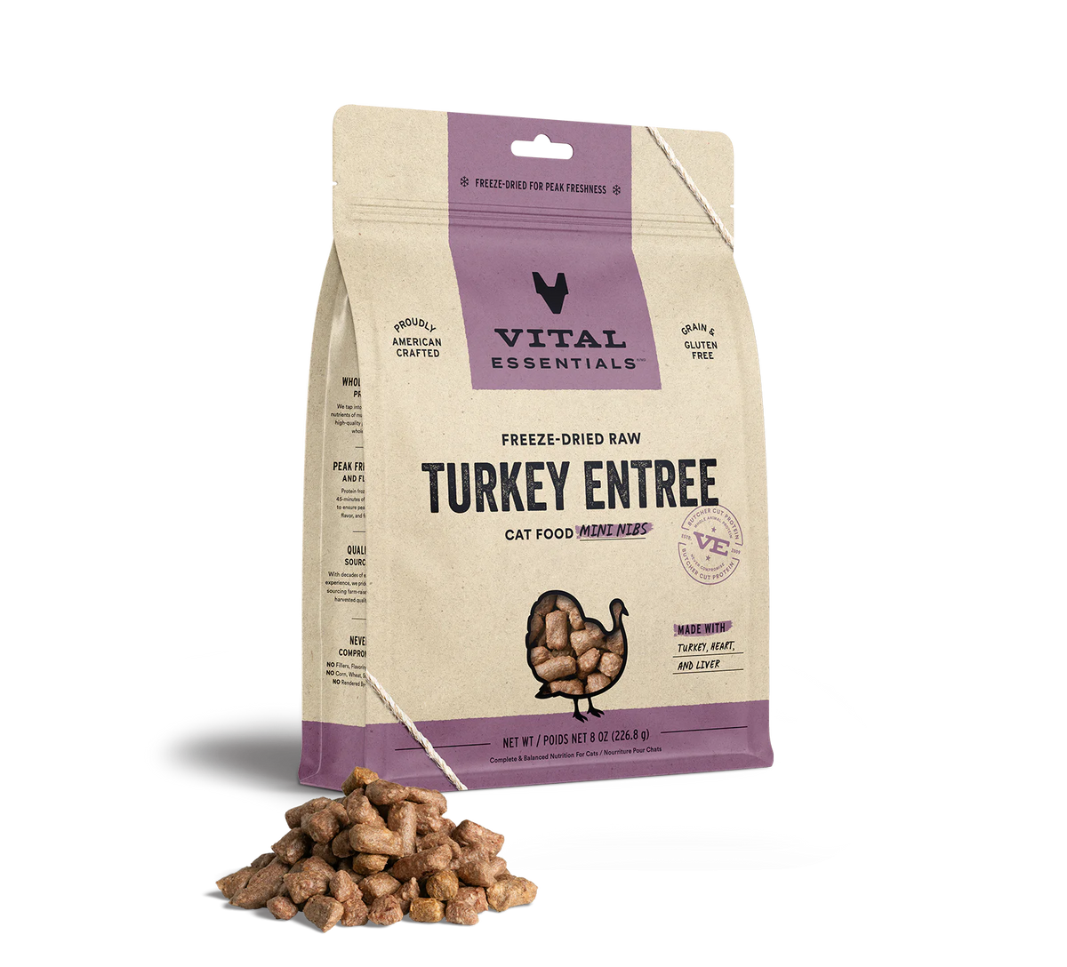 Vital Essentials Freeze-Dried Raw Turkey Entree for Cats Mini Nibs 12oz