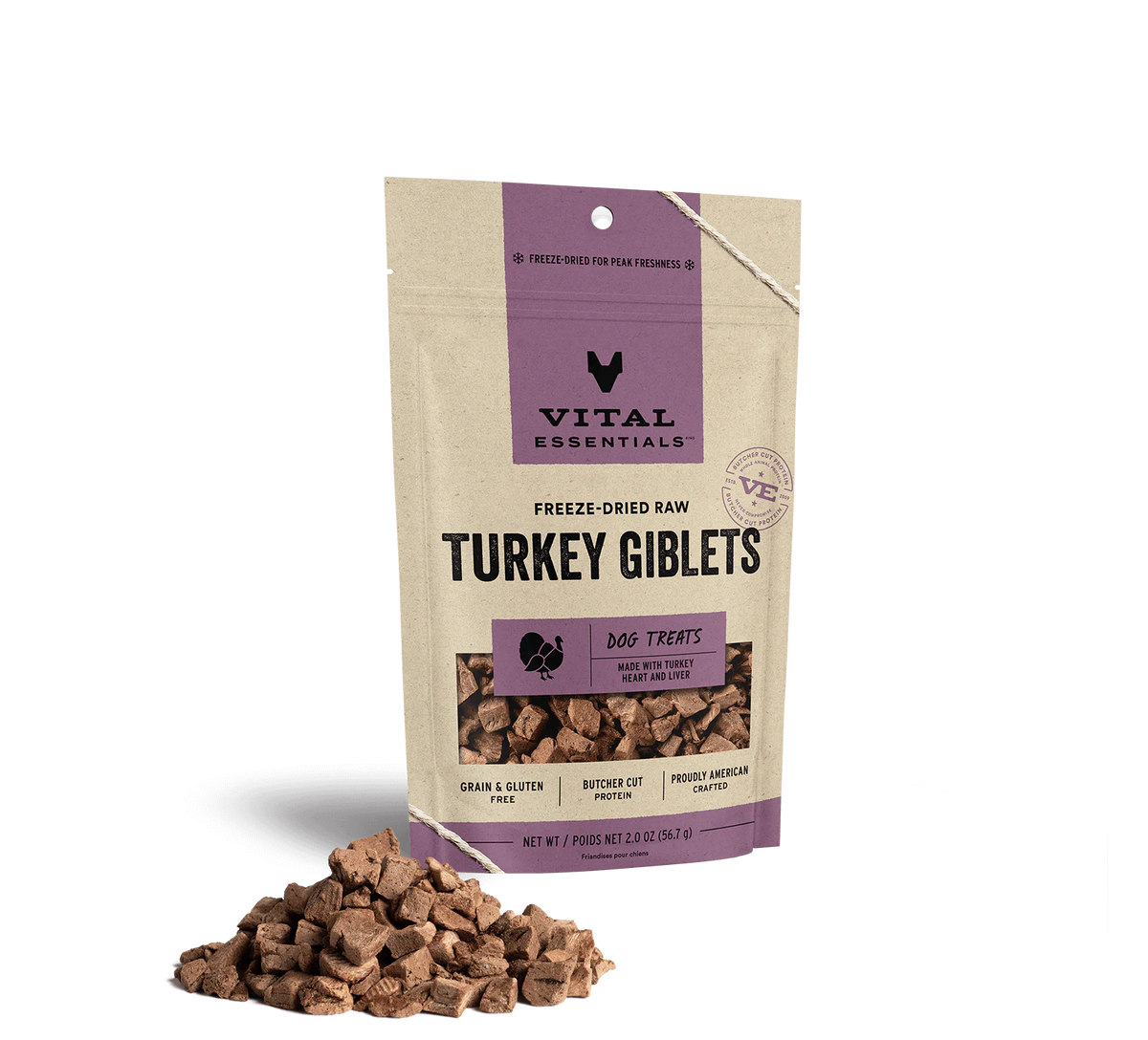Vital Essentials Freeze-Dried Raw Turkey Giblets Treats 2.1oz