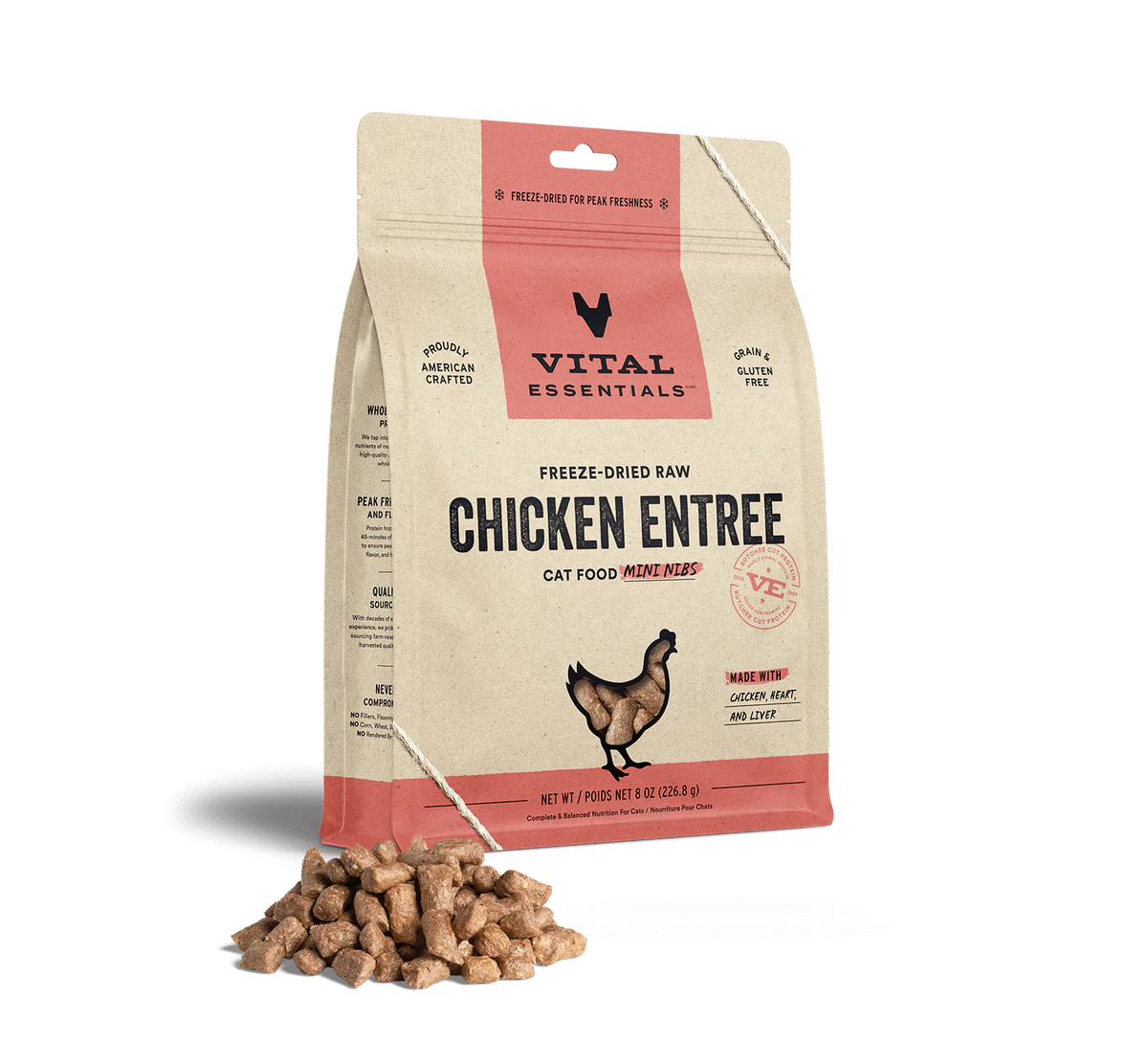 Vital Essentials Freeze-Dried Raw Chicken Entree for Cats Mini Nibs 12oz