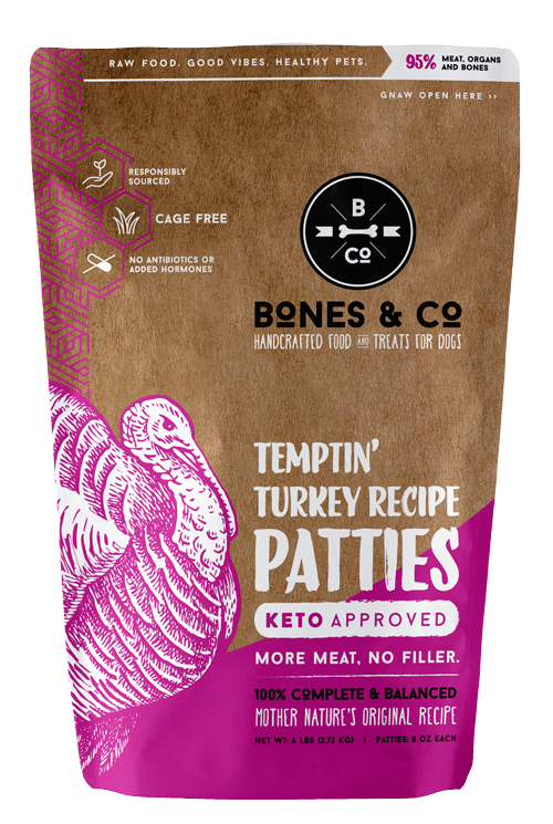 Bones & Co Temptin' Turkey Recipe Patties Frozen Dog Food, 6-lb (Size: 6-lb)