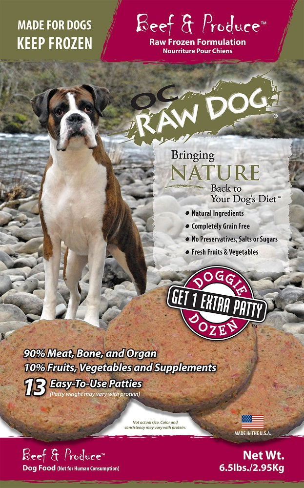 OC Raw Dog Beef & Produce Patties Raw Frozen Dog Food, 6-lb (Size: 6-lb)