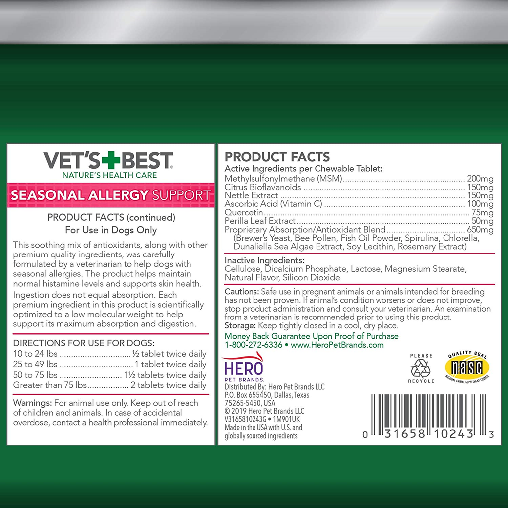 Vet's Bets Seasonal Allergy Support 60 Tablets